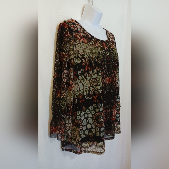 Cato Bohemian Floral Print Women's Peasant Top Multicolor Long Sleeves Size L - Picture 3 of 13